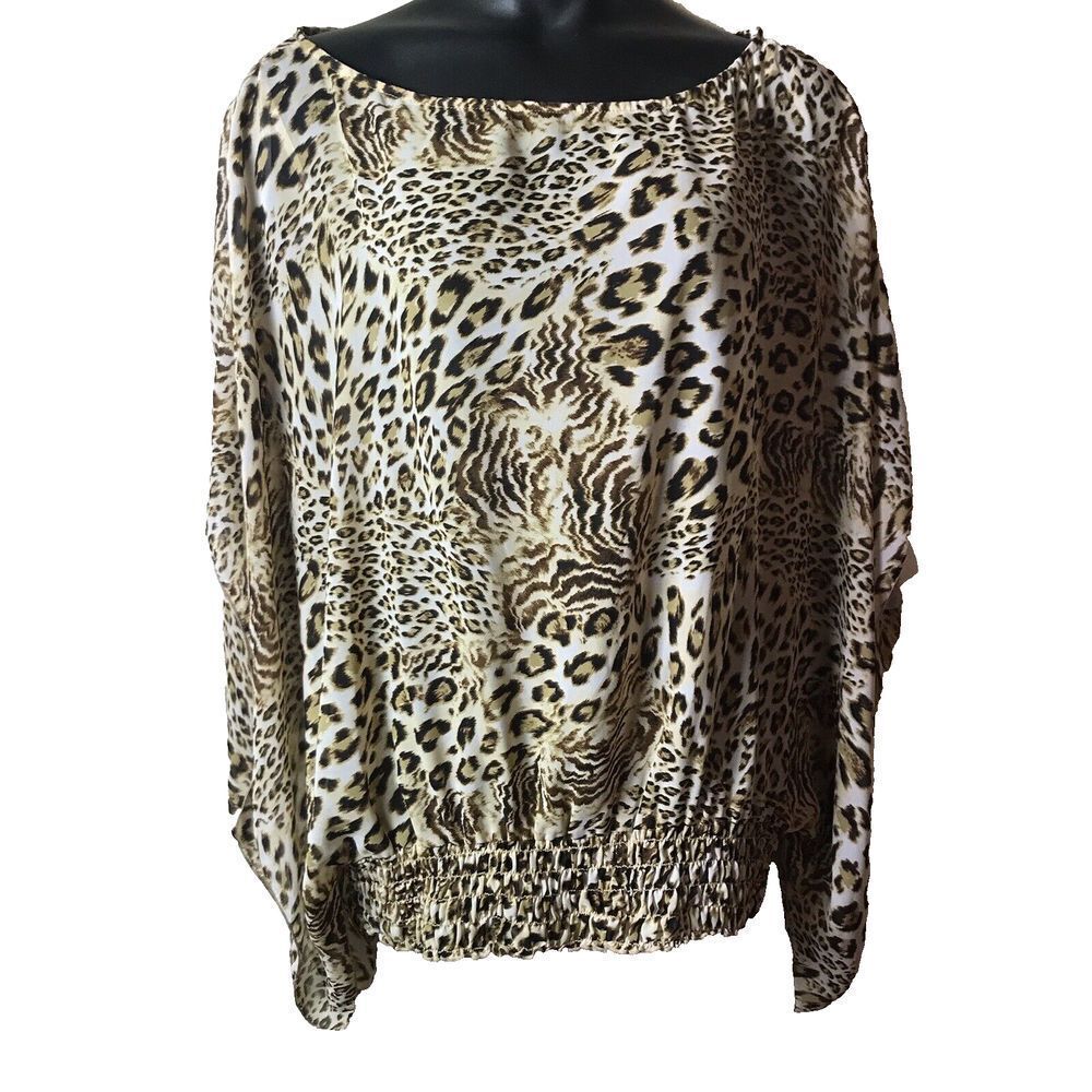 Anaminal Print XOXO Collection Sheer Leopard Blouse with Kimono Sleeves Size 2X